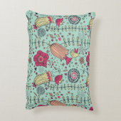 鳥が付いている漫画の花パターン アクセントクッション (裏面(縦))