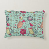 鳥が付いている漫画の花パターン アクセントクッション (裏面)