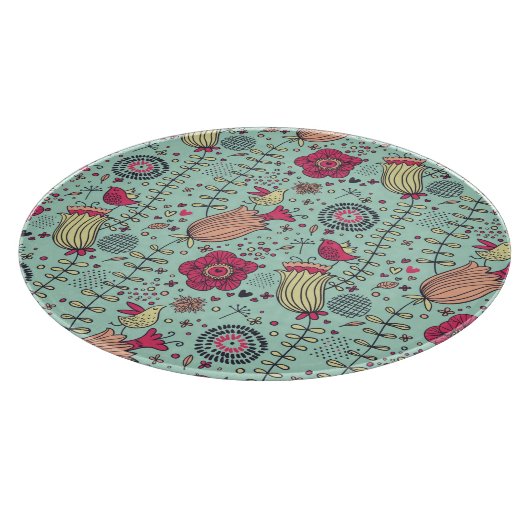 鳥が付いている漫画の花パターン カッティングボード (角)