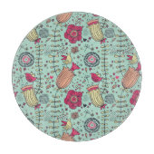 鳥が付いている漫画の花パターン カッティングボード (正面)