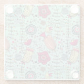 鳥が付いている漫画の花パターン ガラスコースター (裏面)