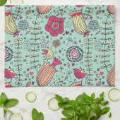 鳥が付いている漫画の花パターン キッチンタオル (折り畳み)