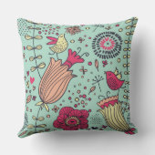 鳥が付いている漫画の花パターン クッション (裏面)