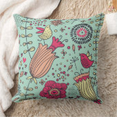 鳥が付いている漫画の花パターン クッション (ブランケット)