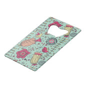 鳥が付いている漫画の花パターン クレジットカード栓抜き (裏面アングル)