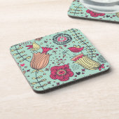 鳥が付いている漫画の花パターン コースター (左側)