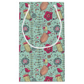 鳥が付いている漫画の花パターン スモールペーパーバッグ (裏面)