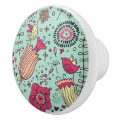 鳥が付いている漫画の花パターン セラミックノブ (右)