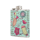 鳥が付いている漫画の花パターン フラスク (左)