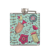 鳥が付いている漫画の花パターン フラスク (裏面)