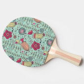 鳥が付いている漫画の花パターン 卓球ラケット (横)
