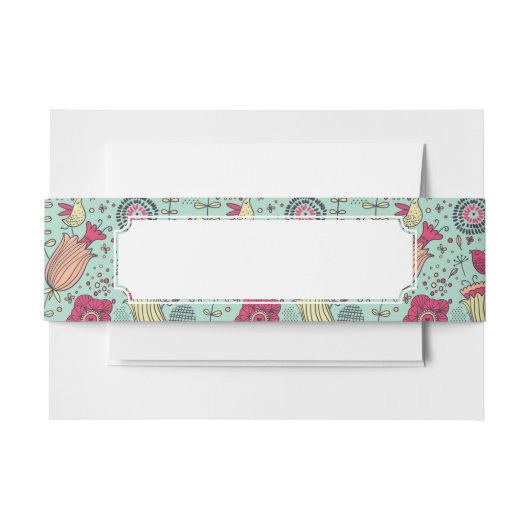 鳥が付いている漫画の花パターン 招待状ベリーバンド (正面例)