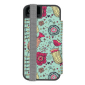 鳥が付いている漫画の花パターン INCIPIO iPhoneウォレットケース (フォリオ裏面)