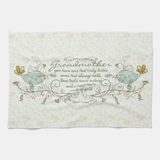 鳥が付いている祖母の詩 キッチンタオル (横)