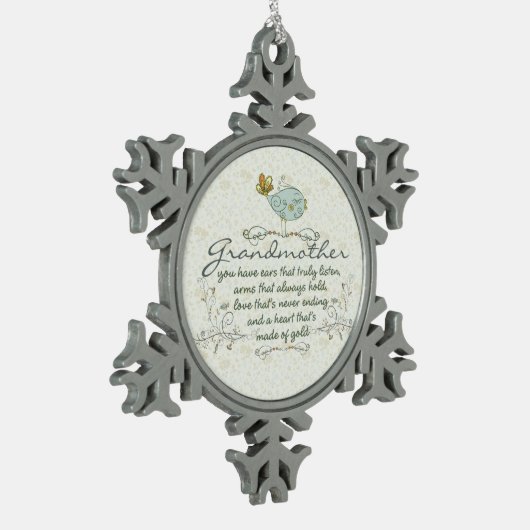 鳥が付いている祖母の詩 スノーフレークピューターオーナメント (左)