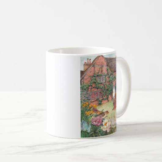 鳥が付いているCotswoldsの図解入りの、写真付きのなコテージ コーヒーマグカップ (正面右)