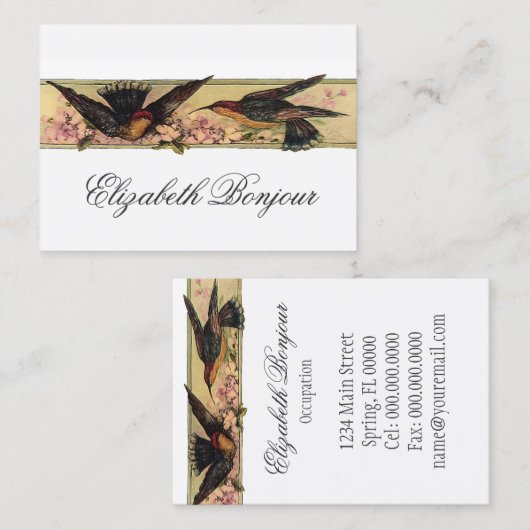 . .鳥が名刺に出会う春の花 名刺 (正面/裏面)