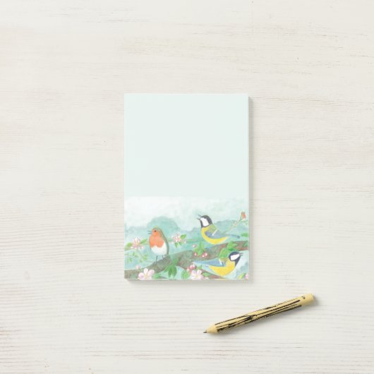 鳥が咲く木の枝で歌う ポストイット (デスク上)