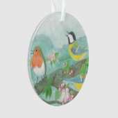 鳥が咲く木の枝ガラスで歌う オーナメント (正面)