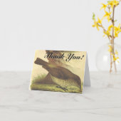 鳥が地面をつつかむ「ありがとう！」 カード (黄色い花)