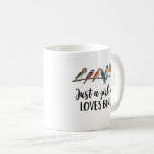 鳥が大好きな女の子かわいい水色デザイン コーヒーマグカップ (正面右)