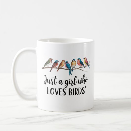 鳥が大好きな女の子かわいい水色デザイン コーヒーマグカップ (左)