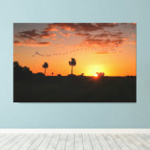 鳥が日没で渡る キャンバスプリント (インサイチュ (ウッドフロア))
