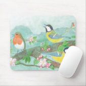 鳥が春で咲く木の枝で歌う マウスパッド (マウス)