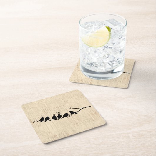 鳥が木の枝に登る鳥の鳥のヴィンテージ スクエアペーパーコースター (インサイチュ)