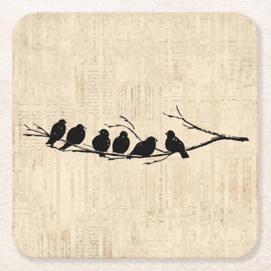 鳥が木の枝に登る鳥の鳥のヴィンテージ スクエアペーパーコースター (正面)