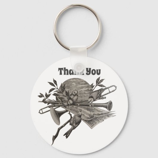 鳥が楽しめるヴィンテージ音楽に感謝 キーホルダー (正面)