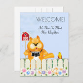 鳥が猫を近郊に迎える |新しいホーム インビテーションポストカード (正面/裏面)