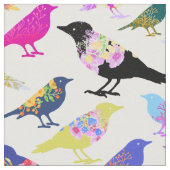 鳥が花カラフル束のシックな花柄 ファブリック (クローズアップ)
