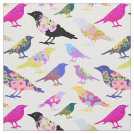 鳥が花カラフル束のシックな花柄 ファブリック