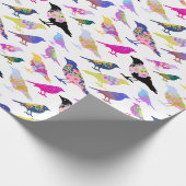 鳥が花カラフル束のシックな花柄 ラッピングペーパー (角)