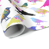 鳥が花カラフル束のシックな花柄 ラッピングペーパー (ロールコーナー)