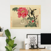 鳥が蝶を見ている ポスター (ホームオフィス)