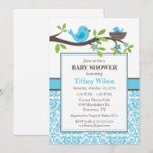 鳥が赤ちゃんシャワーを青に巣 招待状 (正面/裏面)