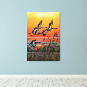 鳥が飛ぶ夕焼けキャンバスプリント - 絵画アート キャンバスプリント (インサイチュ (ウッドフロア))