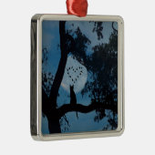 鳥が飾る、かわいい猫と月ハート メタルオーナメント (右)