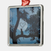 鳥が飾る、かわいい猫と月ハート メタルオーナメント (左)