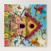 鳥が鳥小屋をのまわりにかがむ ジグソーパズル (横)