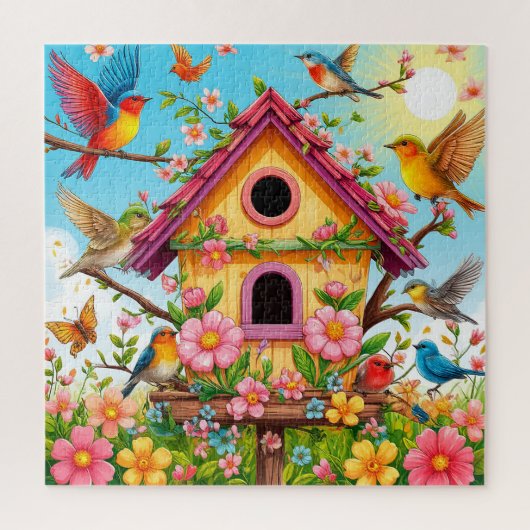 鳥が鳥小屋をのまわりにかがむ ジグソーパズル (縦)