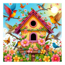 鳥が鳥小屋をのまわりにかがむ