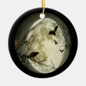 鳥たちのいる不気味な満月 セラミックオーナメント (正面)