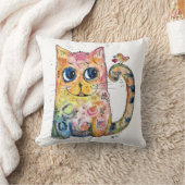 鳥とお洒落かわいいハッピーネコ クッション (ブランケット)