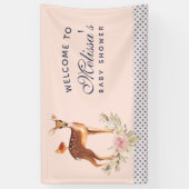 鳥とかわいらしバラ付き茶色の子鹿ベイビーシャワー 横断幕 (縦)