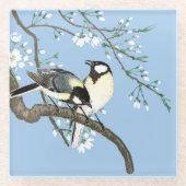 鳥とさくらんぼの花大原小村 ガラスコースター (正面)
