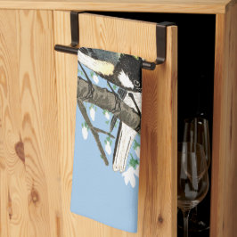 鳥とさくらんぼの花大原小村 キッチンタオル