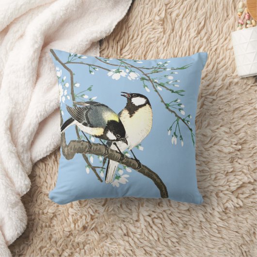 鳥とさくらんぼの花大原小村 クッション (ブランケット)